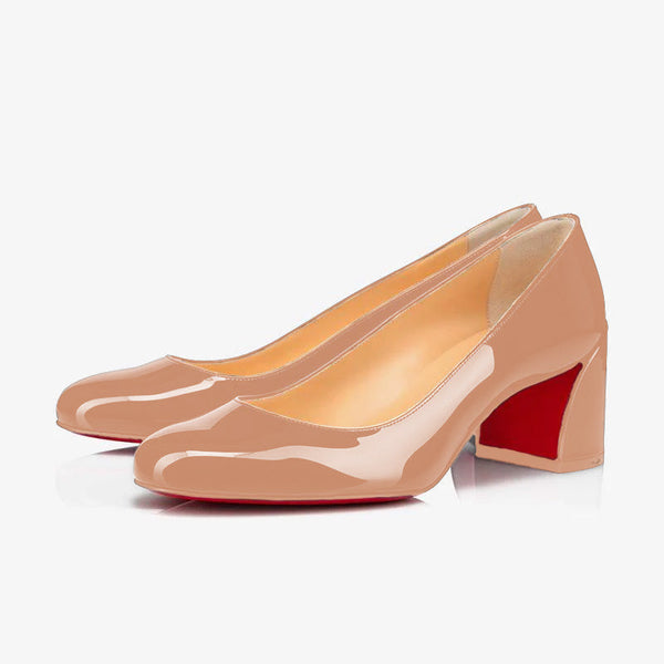 Nude Leather Open Toe Pumps