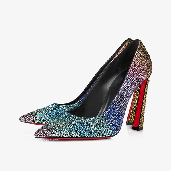 Black Suede Pump with Rainbow Strass
