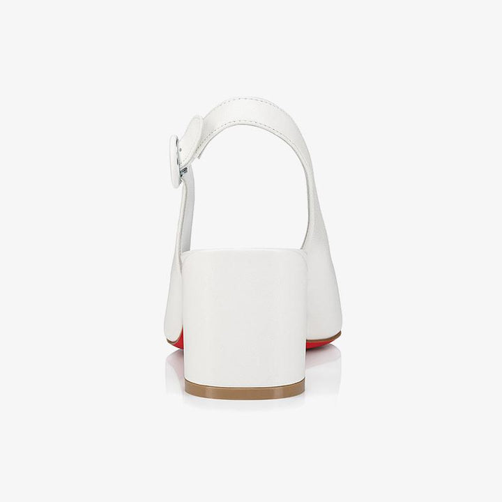 White Leather Slingbacks Block Heel - ARNO CONTI