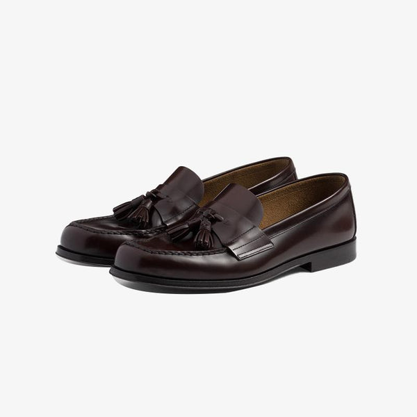 Tassel Polished Leather Loafers Calfskin Shoes Wine - Arno Conti Shoe