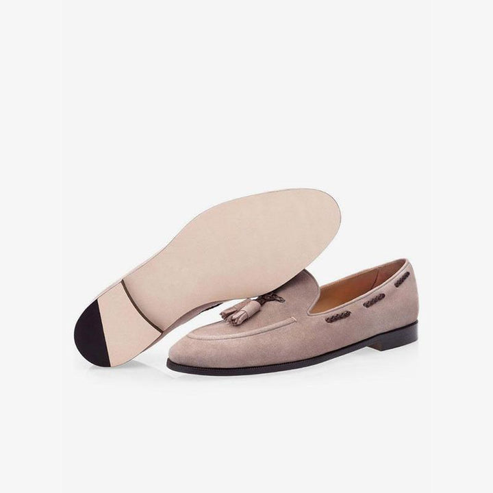 Men's Pink Suede Loafers with Tassel - Arno Conti Shoe