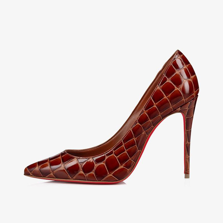 Elegant brown Alligator Embossed Calf Leather Pumps - ARNO CONTI