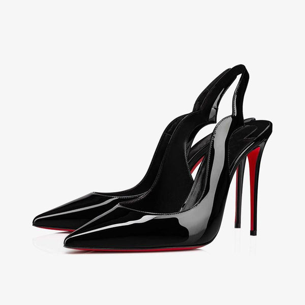 Black Patent Leathe Pumps with Ankle Strap - ARNO CONTI