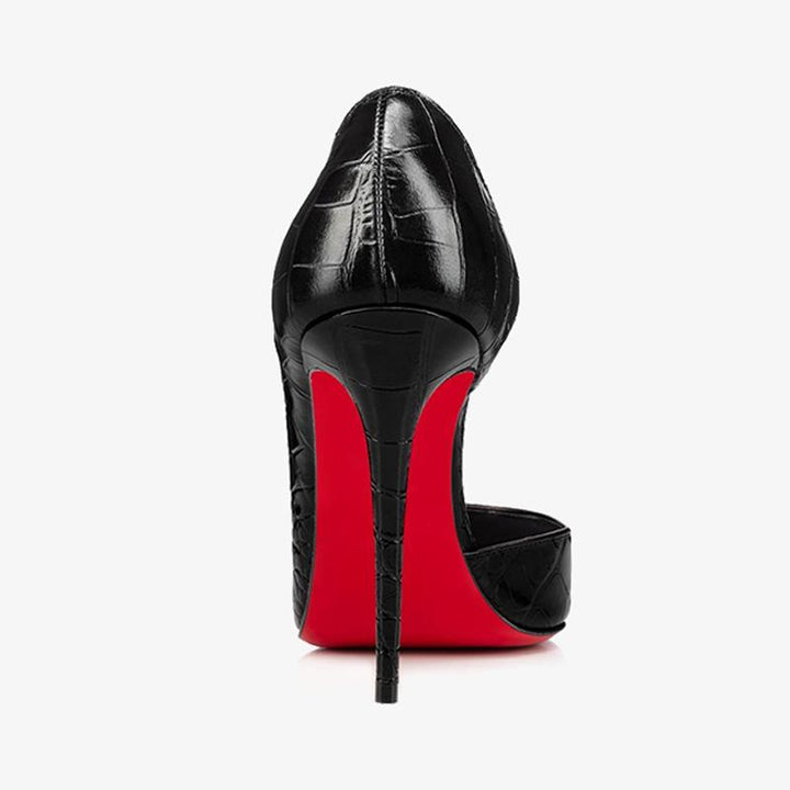 Black Alligator-Embossed Calf Leather Pump - ARNO CONTI