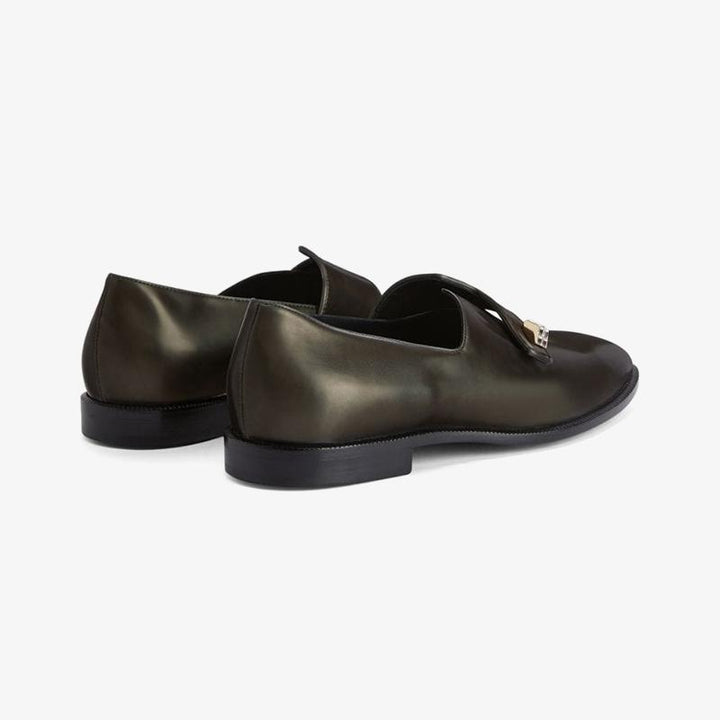 Dark Brown Leather Loafers with Crystal Embellishment - Arno Conti Shoe